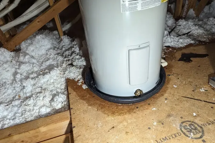Tank water heater leaking into a wet drain pan